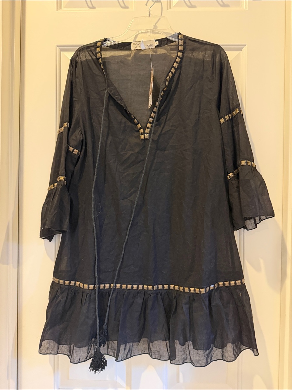Vintage Havana Black Sheer Swim Coverup with Gold Trim